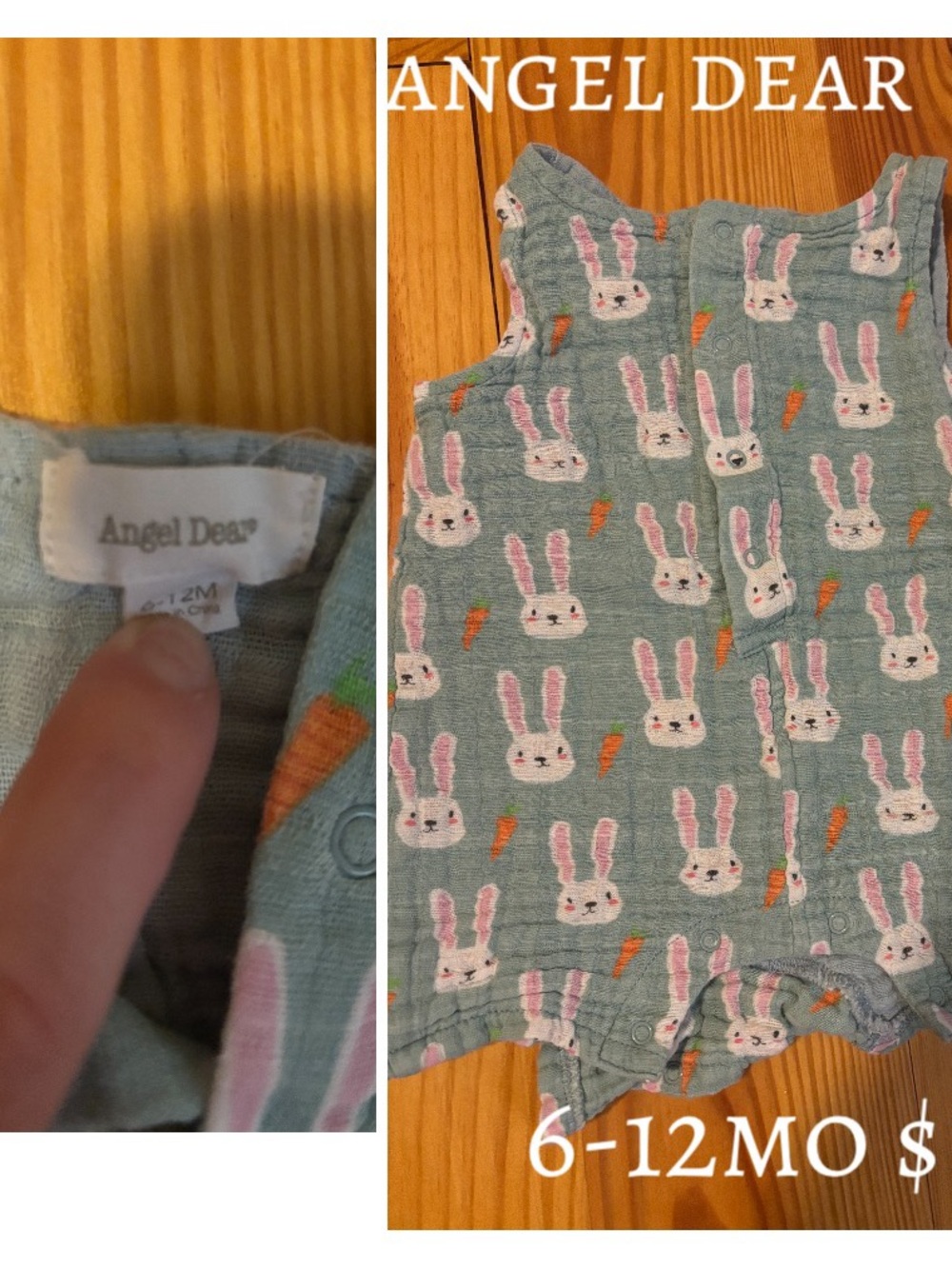Angel Dear Mint Bunny Romper with Pink & Orange Accents